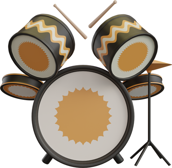 3D illustration rendering Drum Kit Music Instruments front view on transparent background